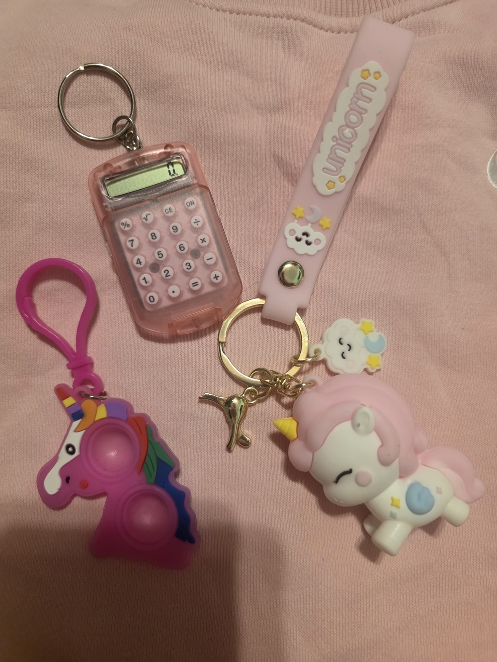 Unbranded Pink Unicorn Keychain with Calculator and Fidget Toy